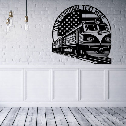 Personalized US Train Lover Metal Sign. Custom American Railroad Wall Decor Gift