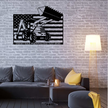 Personalized Backhoe Loader Name Metal Sign. Custom Digger Wall Decor Gift. Construction Worker. Patriotic Machine Operator Wall Hanging. 