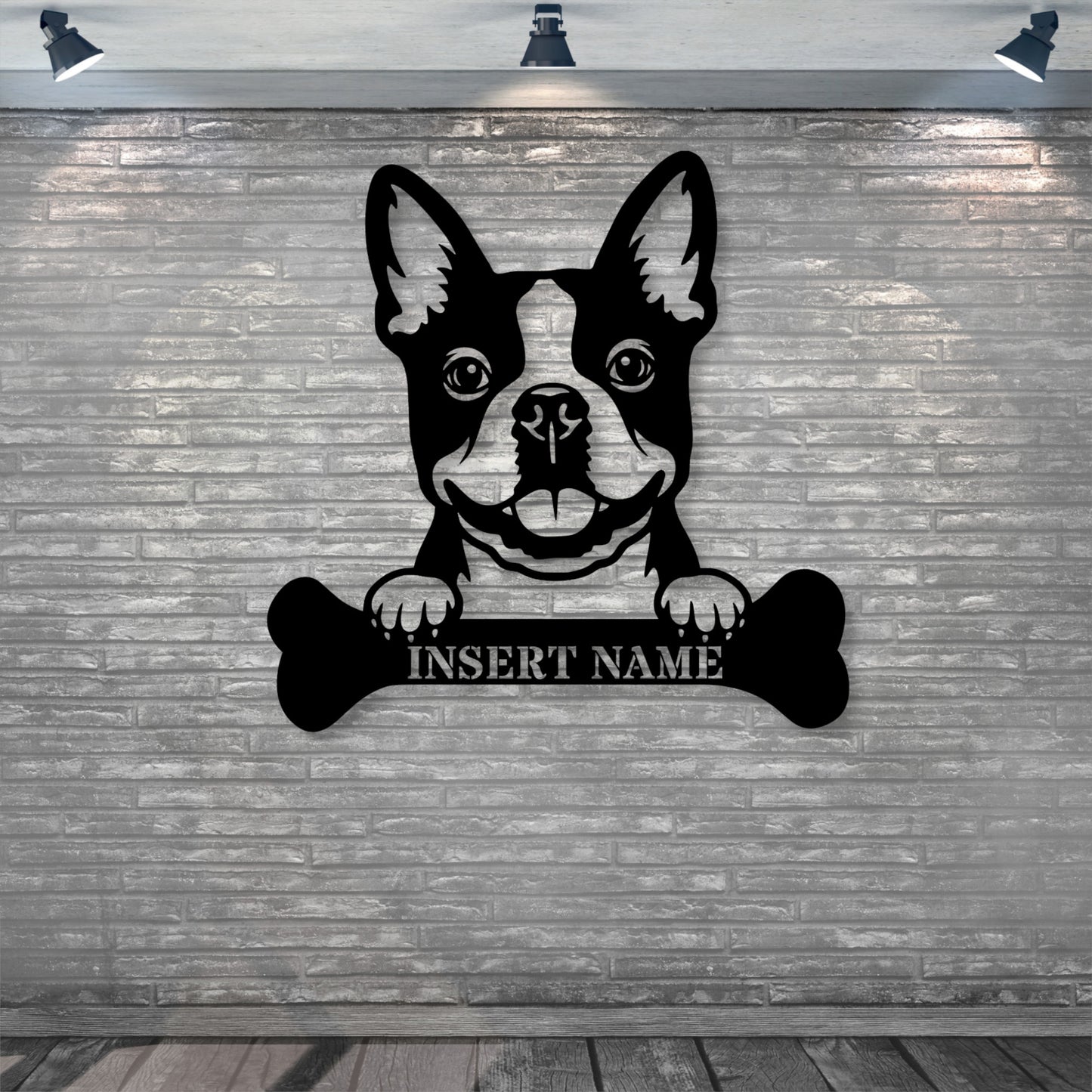 Personalized Boston Terrier With Bone Metal Sign. Custom Funny Dog Name Decor