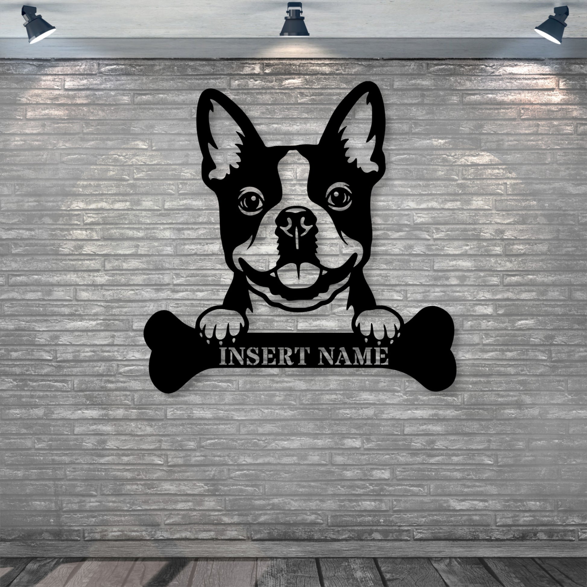 Personalized Boston Terrier With Bone Metal Sign. Custom Funny Dog Name Decor
