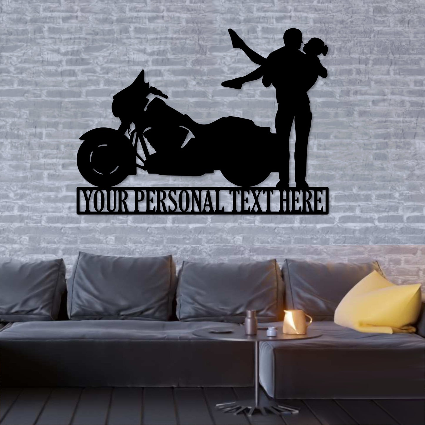 Personalized Motorcycle Love Couple Name Metal Sign. Custom Biker Wedding Decor. Personal Motorbike Wall Art Gift. Lovebirds Wall Hanging