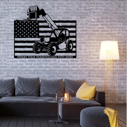 Personalized American Telehandler Metal Sign. Custom Telescopic Forklift Wall Decor Gift. Heavy Machinery Wall Hanging. Construction Worker