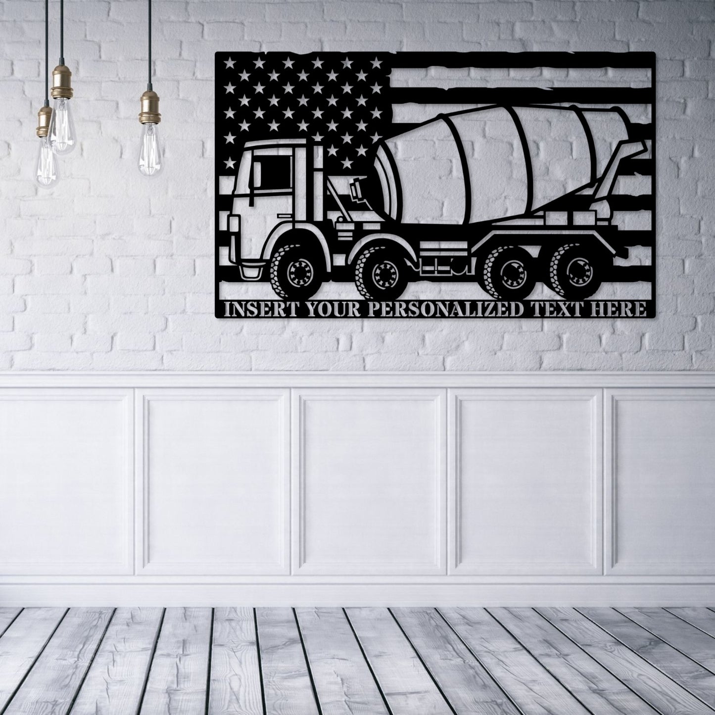 Personalized American Concrete Mixer Truck Metal Sign. Custom US Cement Lorry Wall Decor Gift. Patriotic US Construction Worker Wall Hanging