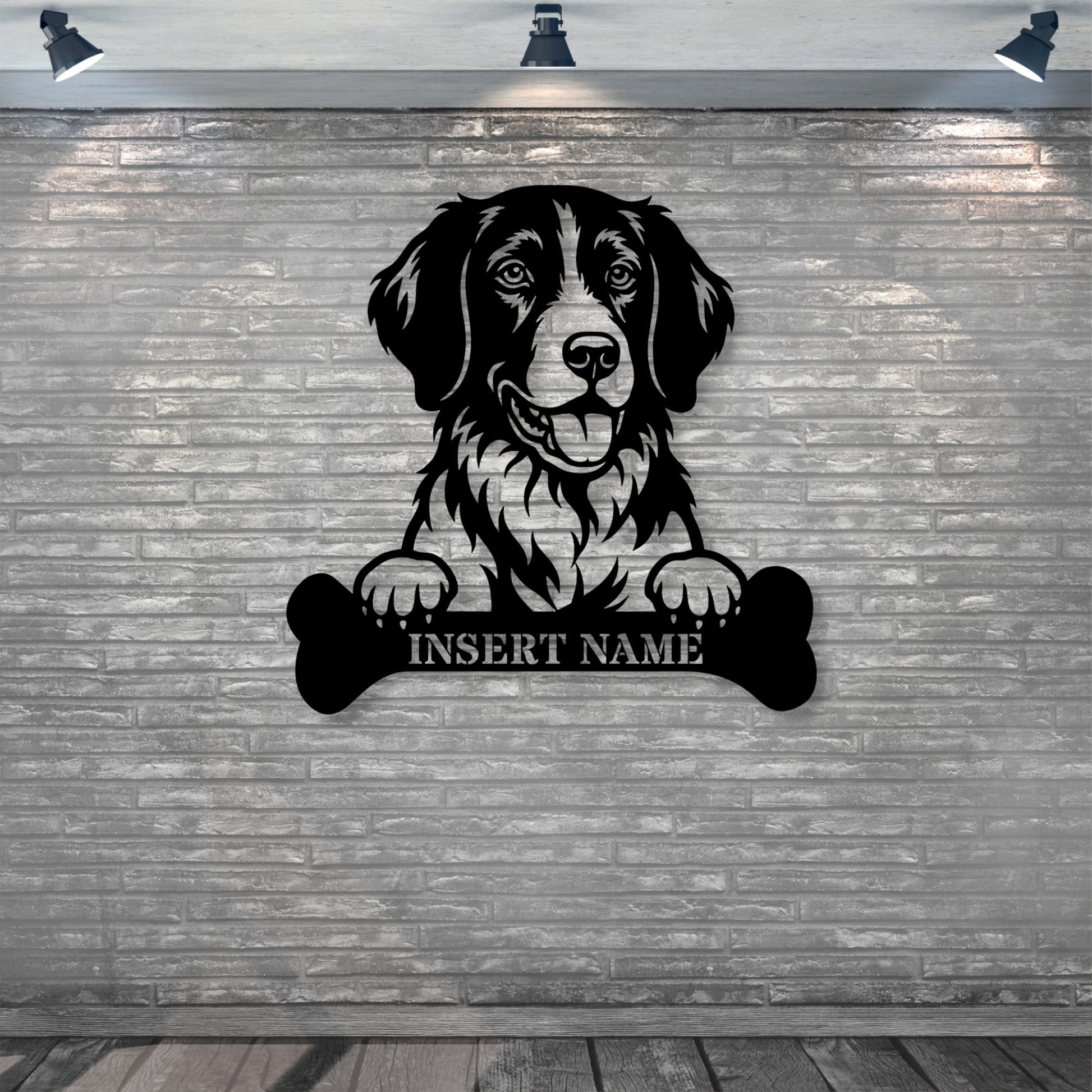 Personalized Small Munsterlander With Bone Metal Sign. Custom Dog Name Decor