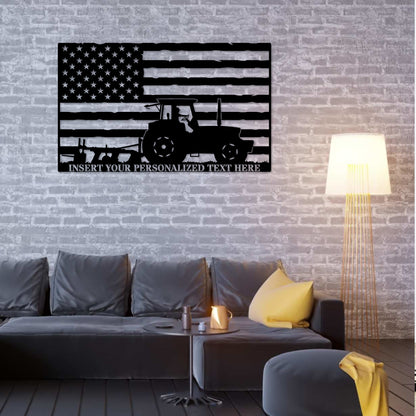 Personalized American Tractor Metal Sign. Custom US Farming Wall Decor Gift. Patriotic Wall Hanging. American Famer Gift. Farming Wall Art