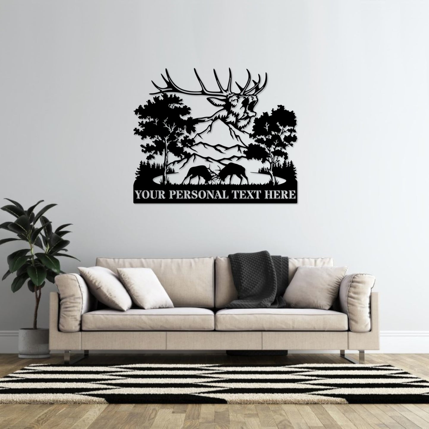 Personalized Nature Wildlife Deer Fighting Metal Sign, Custom Nature Deer Wall Art, Deer Steel Sign Monogram, Mountain Deer Wall Decor Gift
