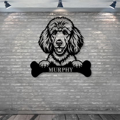 Personalized Poodle With Bone Name Metal Sign. Funny Custom Dog Wall Decor Gift