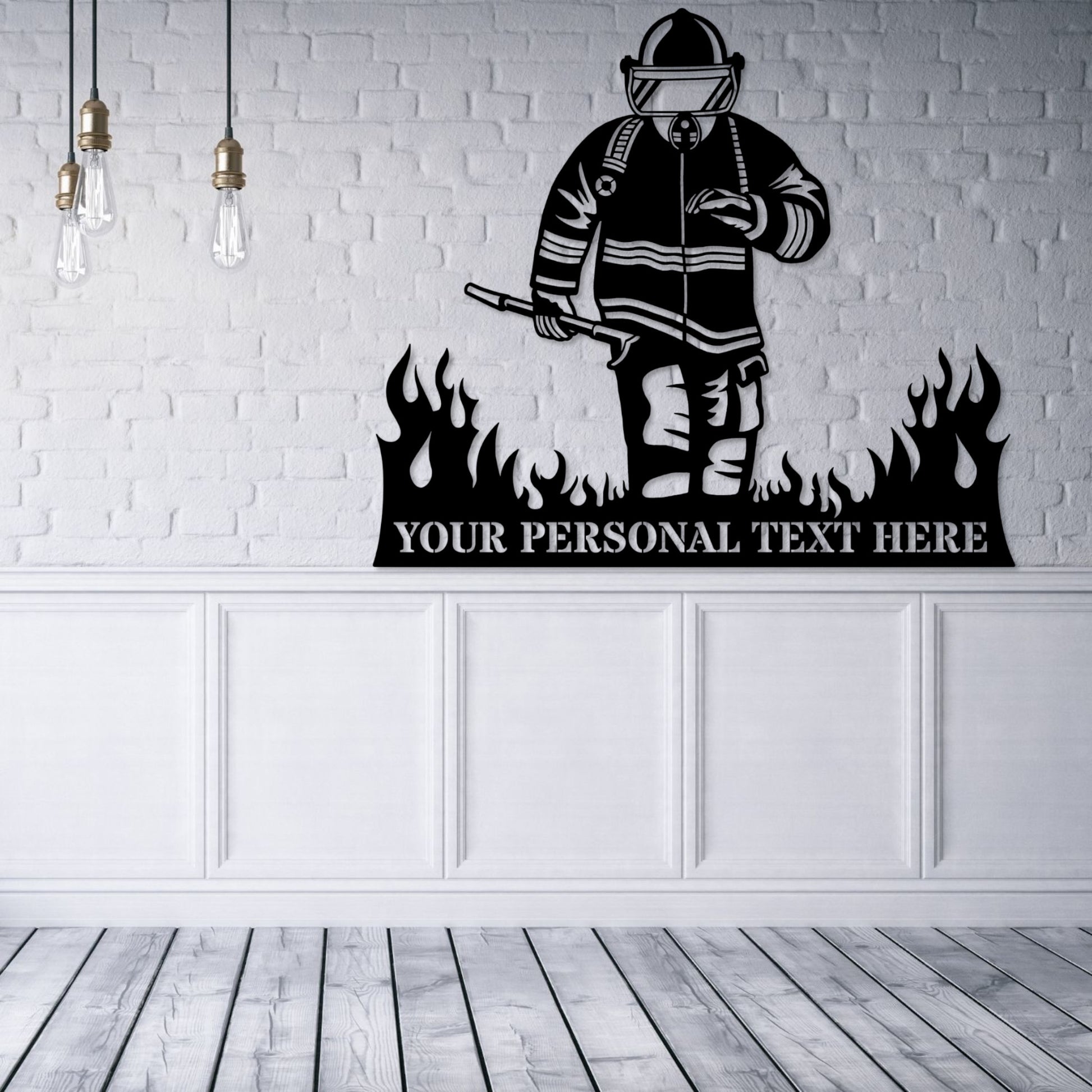 Personalized Fireman In Flames Name Metal Sign Gift In Black