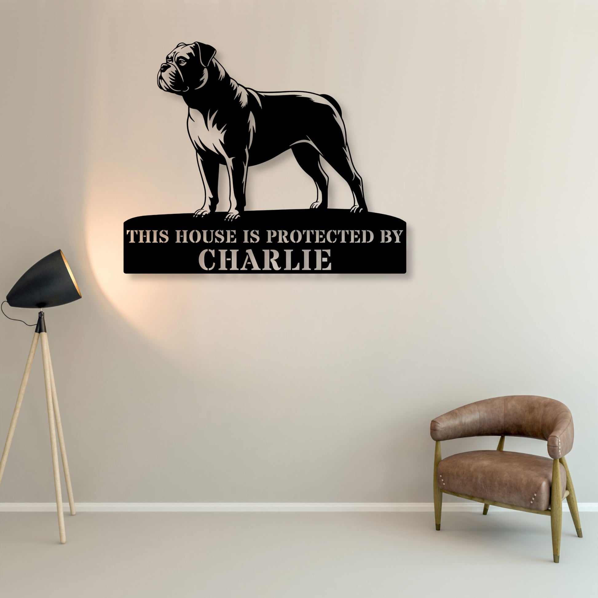 Personalized American Bulldog Guard Metal Sign In Black. Custom steel sign wall decor for dog lovers...