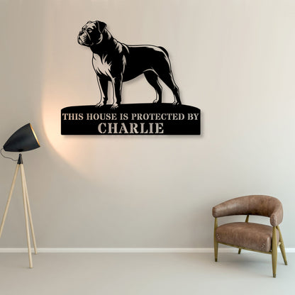 Personalized American Bulldog Guard Metal Sign In Black. Custom steel sign wall decor for dog lovers...