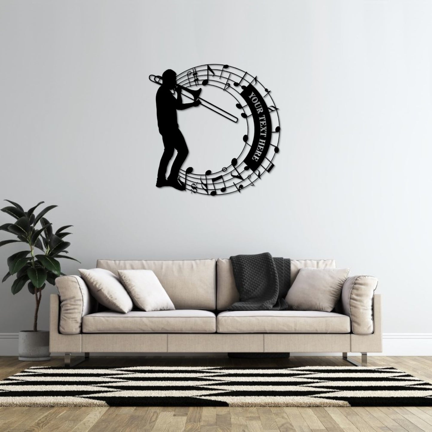 Personalized Trombone Player In Notes Name Metal Sign. Custom Music Lover Decor Gift. Musician Entertainer Gifts. Musical Wall Hanging Decor