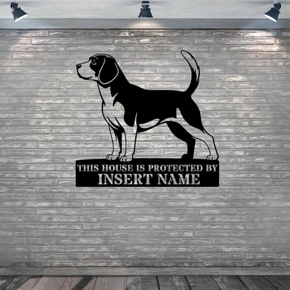 Personalized Beagle Guard Metal Sign. Custom Name Wall Decor