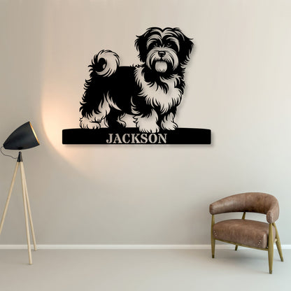 14 Inch Personalized Havanese Guard Metal Sign In Black. Custom steel sign wall decor for dog lovers