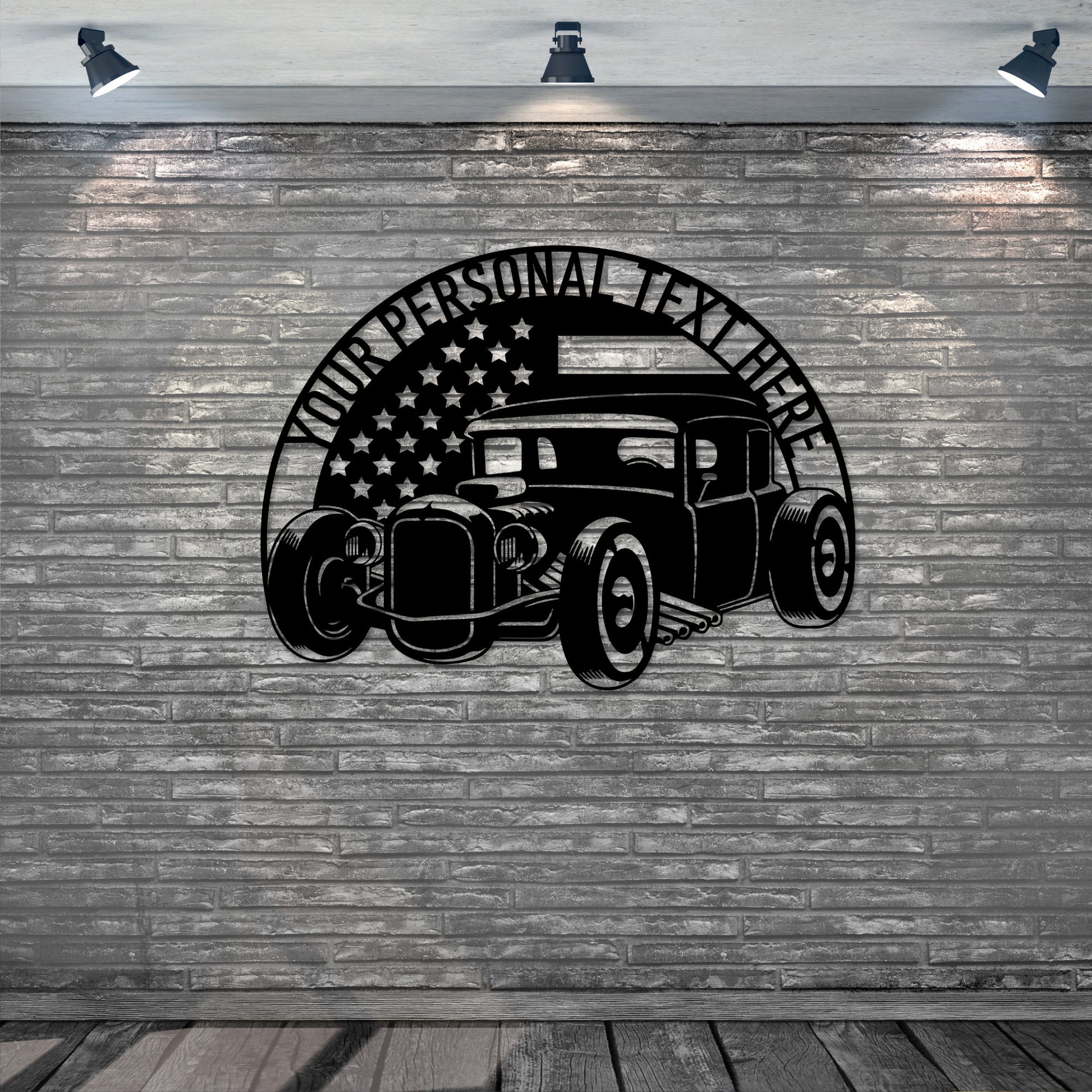 Personalized American Hot Rod Name Metal Sign. US Custom Car Wall Decor. Garage Wall Hanging. Patriotic Mechanic Gift. Rat Rod Metal Sign