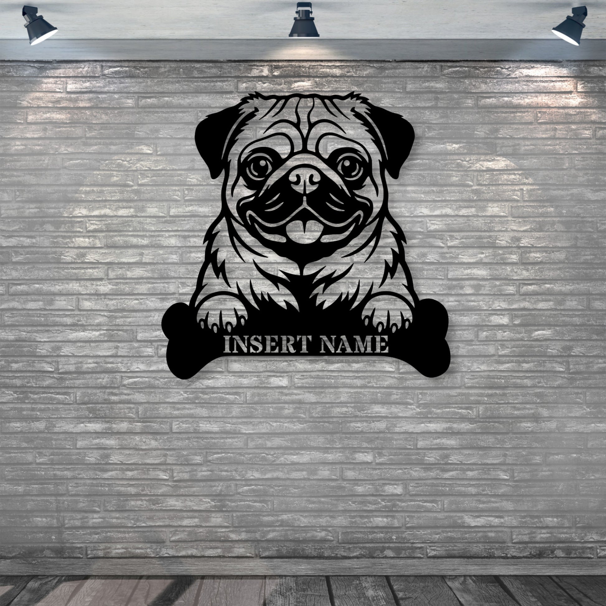 Personalized Pug With Bone Name Metal Sign. Custom Funny Dog Decor