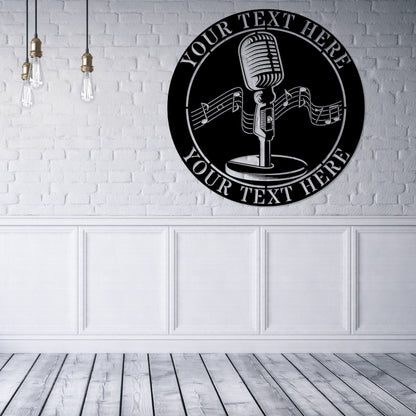 Personalized Retro Microphone Metal Sign In Black