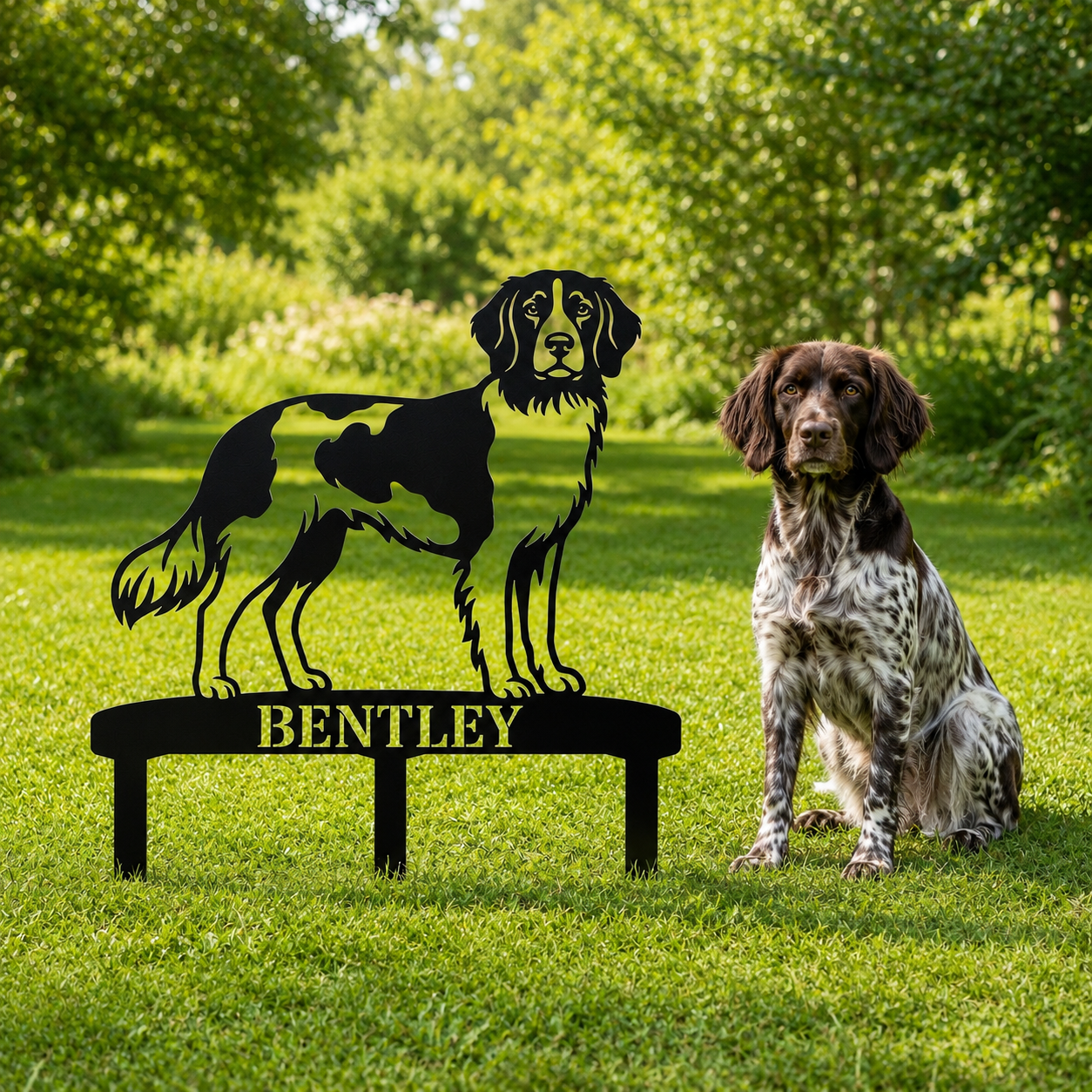Personalized Small Munsterlander Garden Metal Sign With Stakes. Custom Dog Lover Name Gift