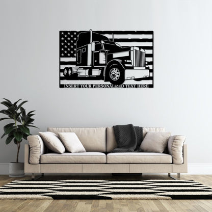 Personalized American Big Rig Name Metal Sign. Custom Patriotic 18 Wheeler Wall Decor Gift. Trucker Metal Art. Truck Driver Wall Hanging Art