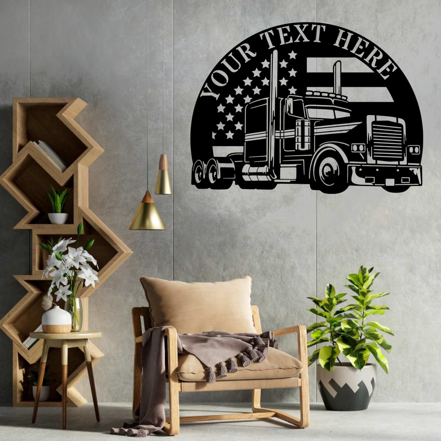 Personalized US Truck Metal Sign In Black