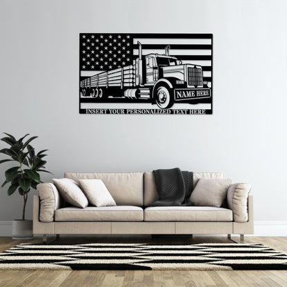 Personalized American Timber Truck Name Metal Sign. Custom US Log Lorry Wall Decor. Patriotic Woodworker Gift. US Logger. Truck Driver Decor