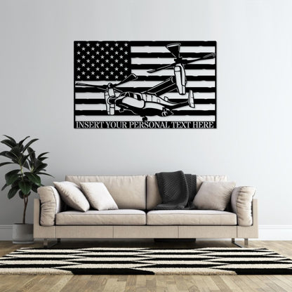 Personalized US Transport Helicopter Metal Sign In Black