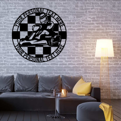 Personalized Go Kart Name Metal Sign. Custom Checkered Flag Wall Decor Gift. Racing Driver Chapion. Racetrack Winner. Go Kart Wall Hanging