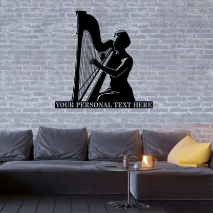 Personalized Harpist Metal Sign. Custom Harp Player Wall Decor Gift. Music Entertainer. Personal Gift To Female Musician. Musical instrument