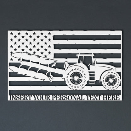 Personalized US Tractor Metal Sign In White