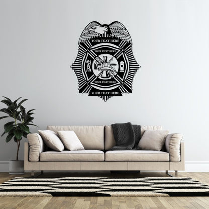 Personalized Firefighter Badge Metal Name Sign Gift, Custom Firefighter Maltese Cross, Fire Chief Name Wall Decor, Fire Districts Symbols