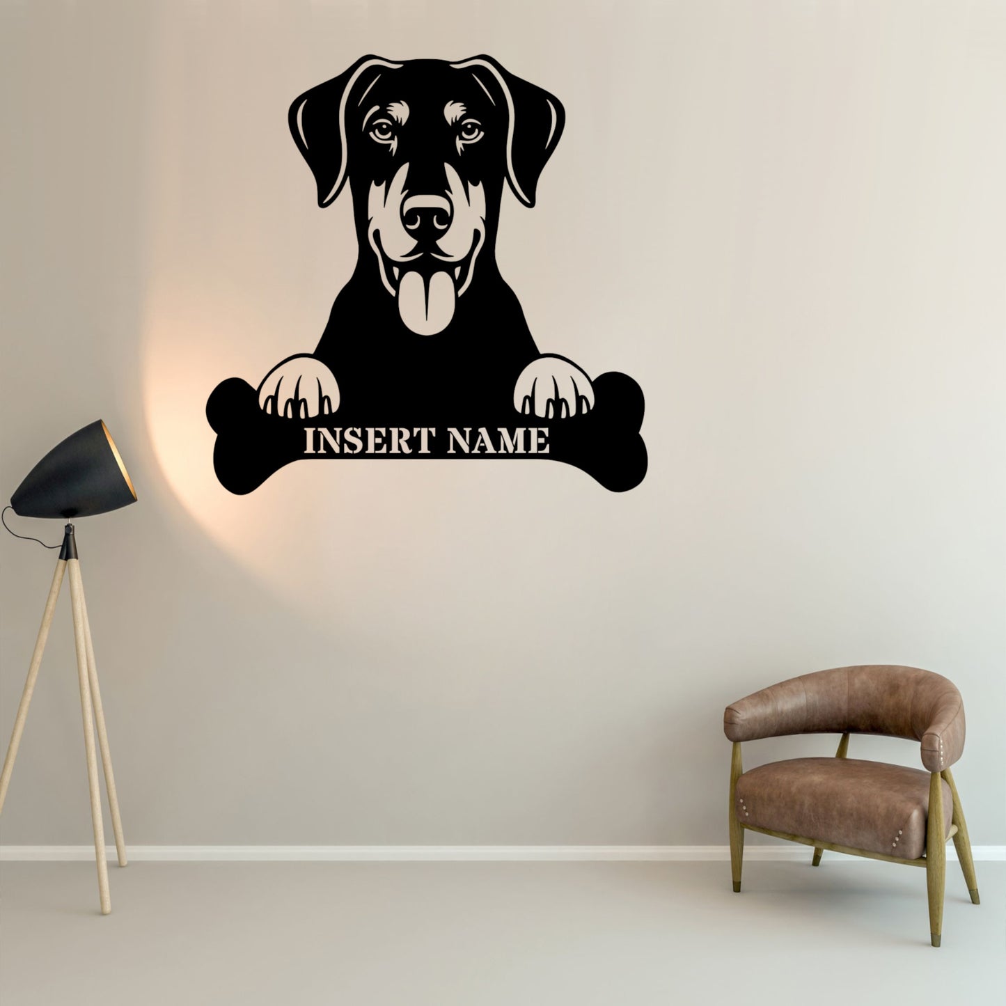 Personalized Dobermann With Bone Metal Sign. Custom Funny Dog Name Decor