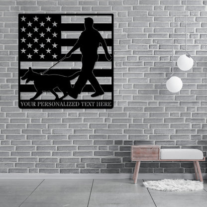 Personalized K-9 Police Officer Metal Sign. Custom Policeman Wall Decor Gift. Patriotic Law enforcement Wall Hanging. Personal US Cop Gift