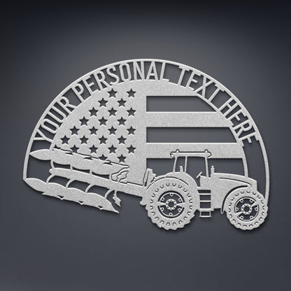 Personalized Patriotic Farming Metal Sign In Silver