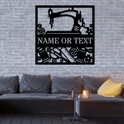 Personalized Retro Sewing Machine Metal Sign Gift In Black