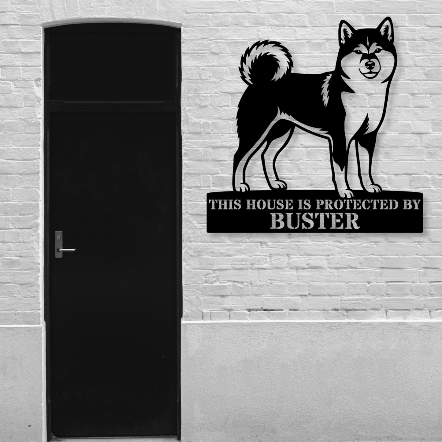 Personalized Shiba Inu Guard Metal Sign. Custom Dog Protect Name Wall Decor