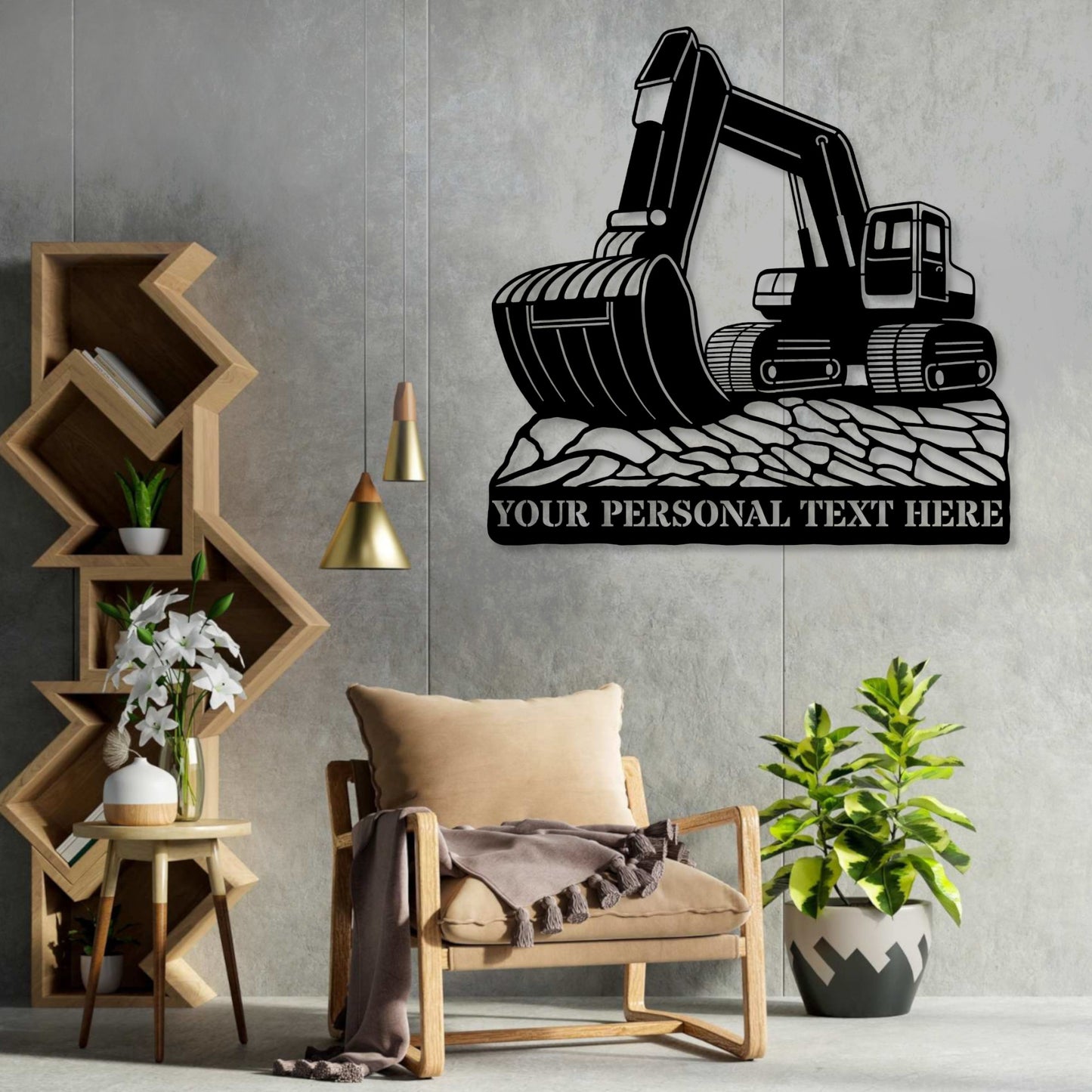 Personalized Excavator Digger Name Metal Sign Gift In Black