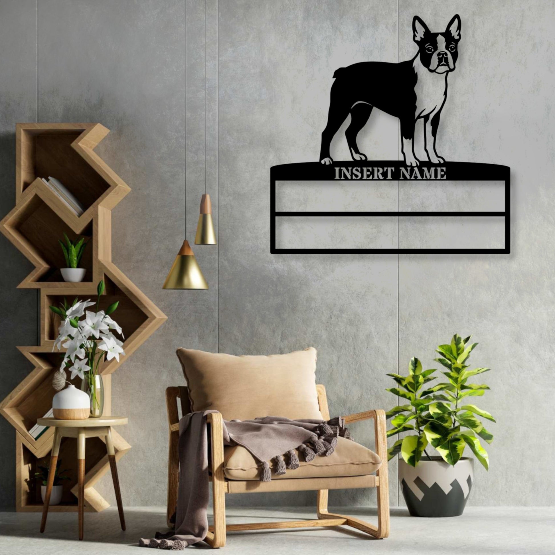 Personalized Boston Terrier Rosette Name Metal Sign. Custom Dog Champion Display