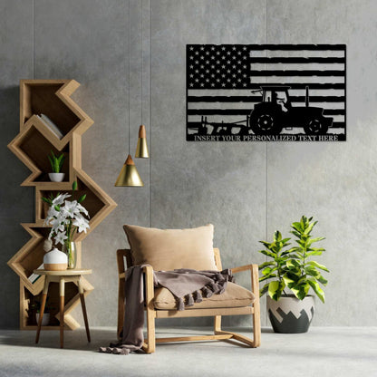 Personalized American Tractor Metal Sign. Custom US Farming Wall Decor Gift. Patriotic Wall Hanging. American Famer Gift. Farming Wall Art