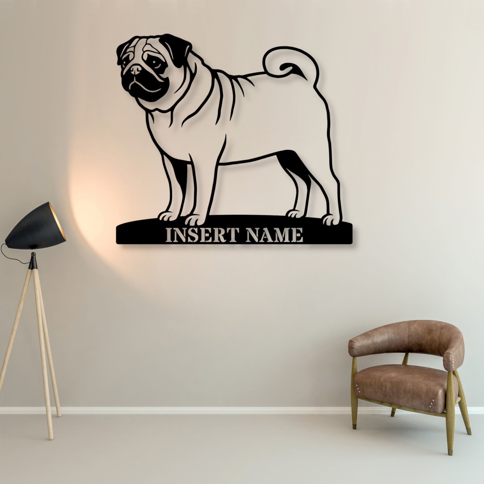 Personalized Pug Name Metal Sign. Custom Dog Owner Wall Decor Gift