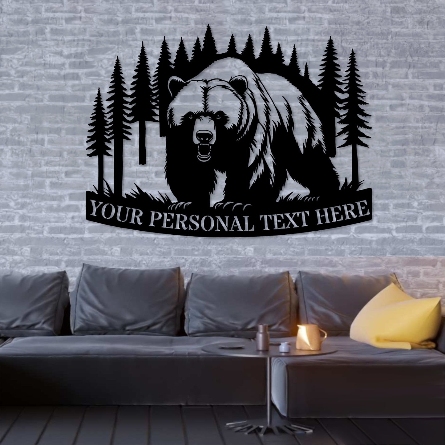 Personalized Black Bear Metal Sign Gift In Black