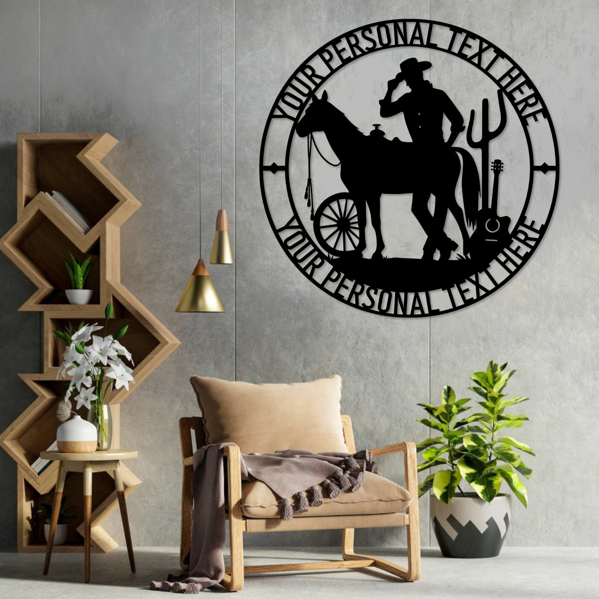 Personalized Cowboy Rodeo Horse Name Metal Sign In Black