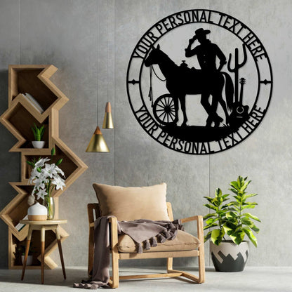 Personalized Cowboy Rodeo Horse Name Metal Sign In Black