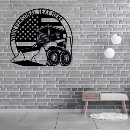 Personalized Ameican Skid Steer Name Metal Sign. Custom US Loader Wall Decor Gift. Patriotic Wall Hanging. Excavating Machine Operator Gift 