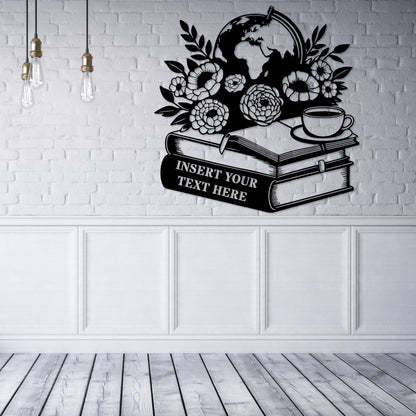 Personalized Floral Bookworm Name Metal Sign. Custom Home Library Wall Decor Gift. Geography Reader. Gift For Book Lover. School Class Decor