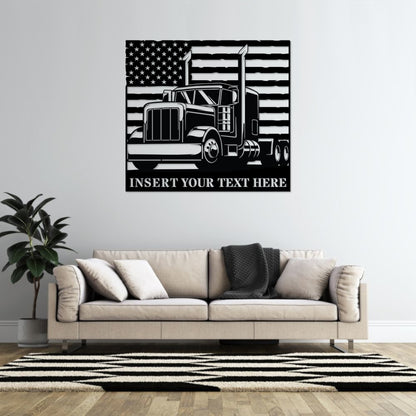 Personalized American Trucker Name Metal Sign. Custom Patriotic Lorry Driver Wall Decor Gift