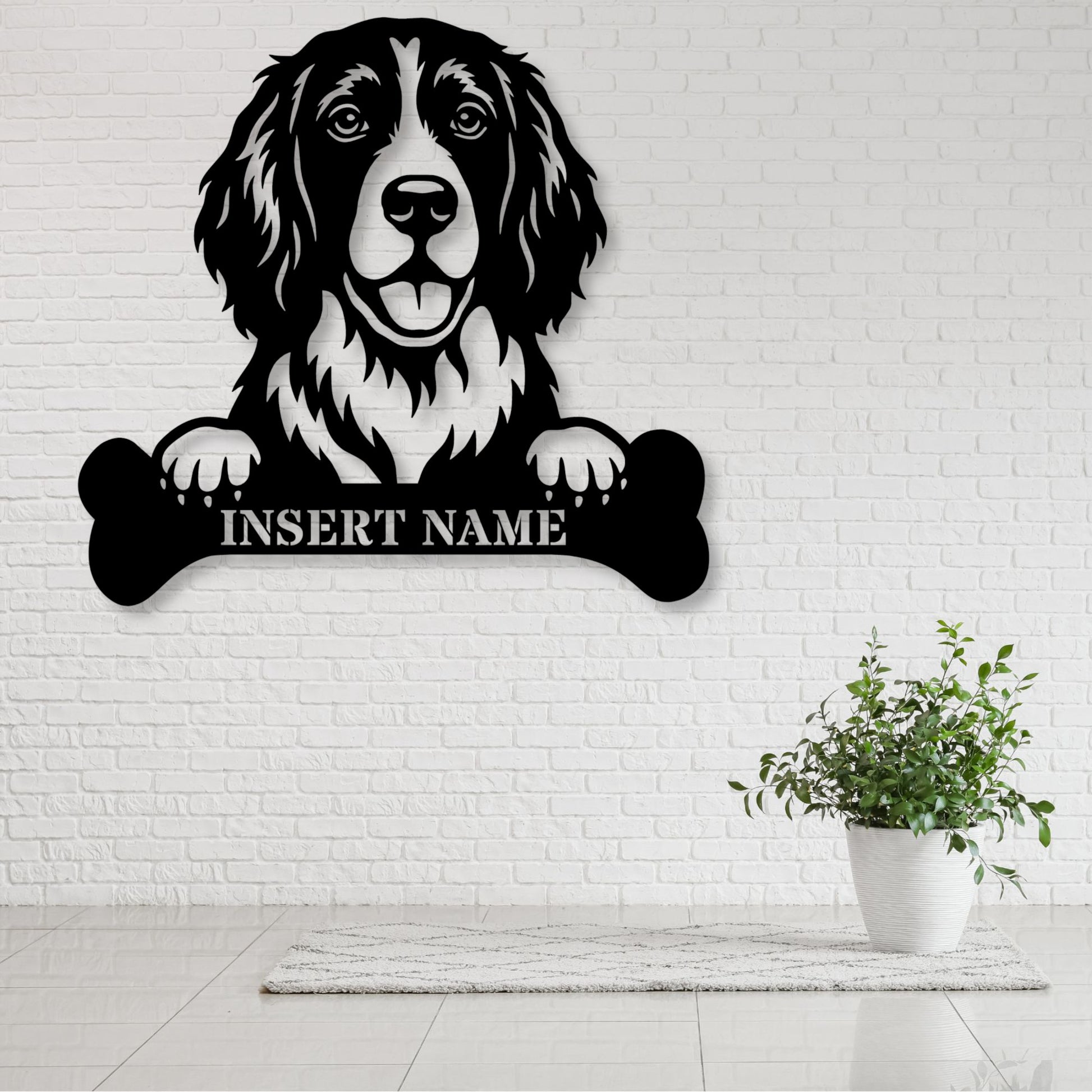 Personalized English Springer Spaniel With Bone Metal Sign. Custom Dog Name Decor