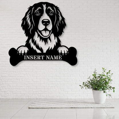 Personalized English Springer Spaniel With Bone Metal Sign. Custom Dog Name Decor