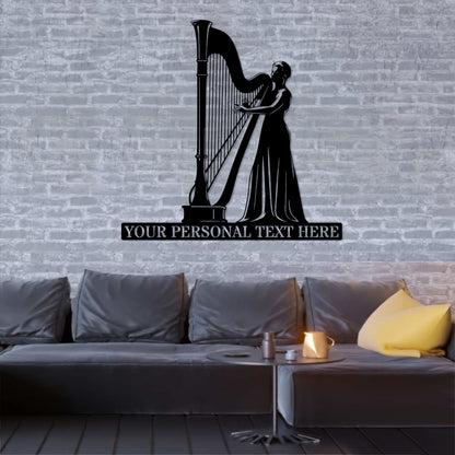 Personalized Female Harp Player Metal Sign. Custom Harp Lover Wall Decor Gift. Personal Music Room Wall Hanging. Harpist Wall Design Gift. 