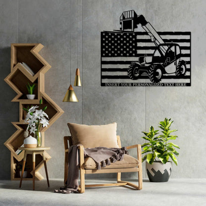 Personalized American Telehandler Metal Sign. Custom Telescopic Forklift Wall Decor Gift. Heavy Machinery Wall Hanging. Construction Worker