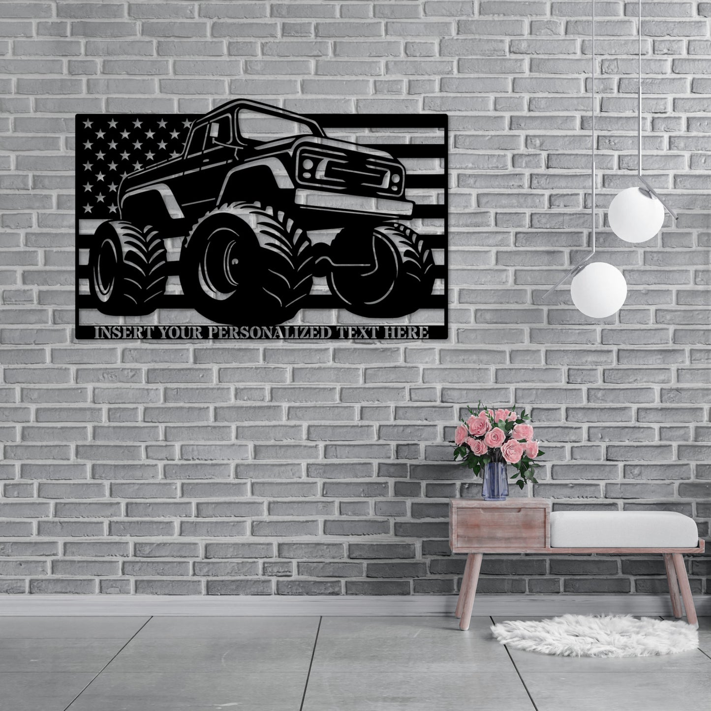 Personalized Monster Truck Name Metal Sign. Custom American Pickup Truck Wall Decor. Gift For Mechanic. Garage Shop Wall Hanging. Auto Decor