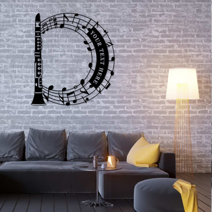 Personalized Clarinet And Notes Name Metal Sign. Custom Sopranino Wall Decor Gift. Wind instrument. Classic Music Lover. Jazz Player Sign